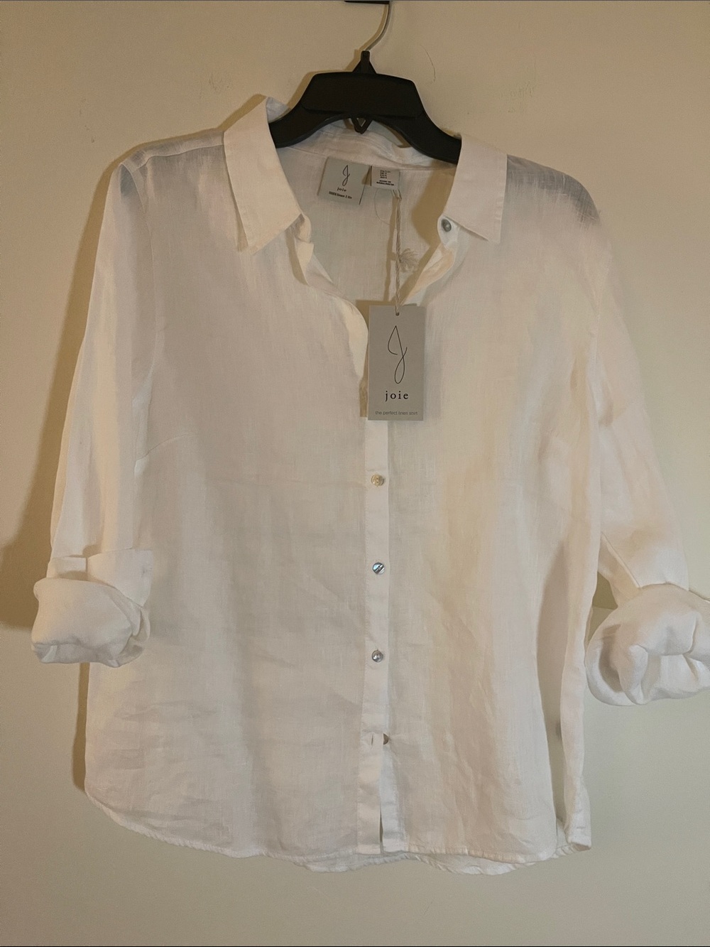 Joie White Lightweight Linen Button-Down Shirt